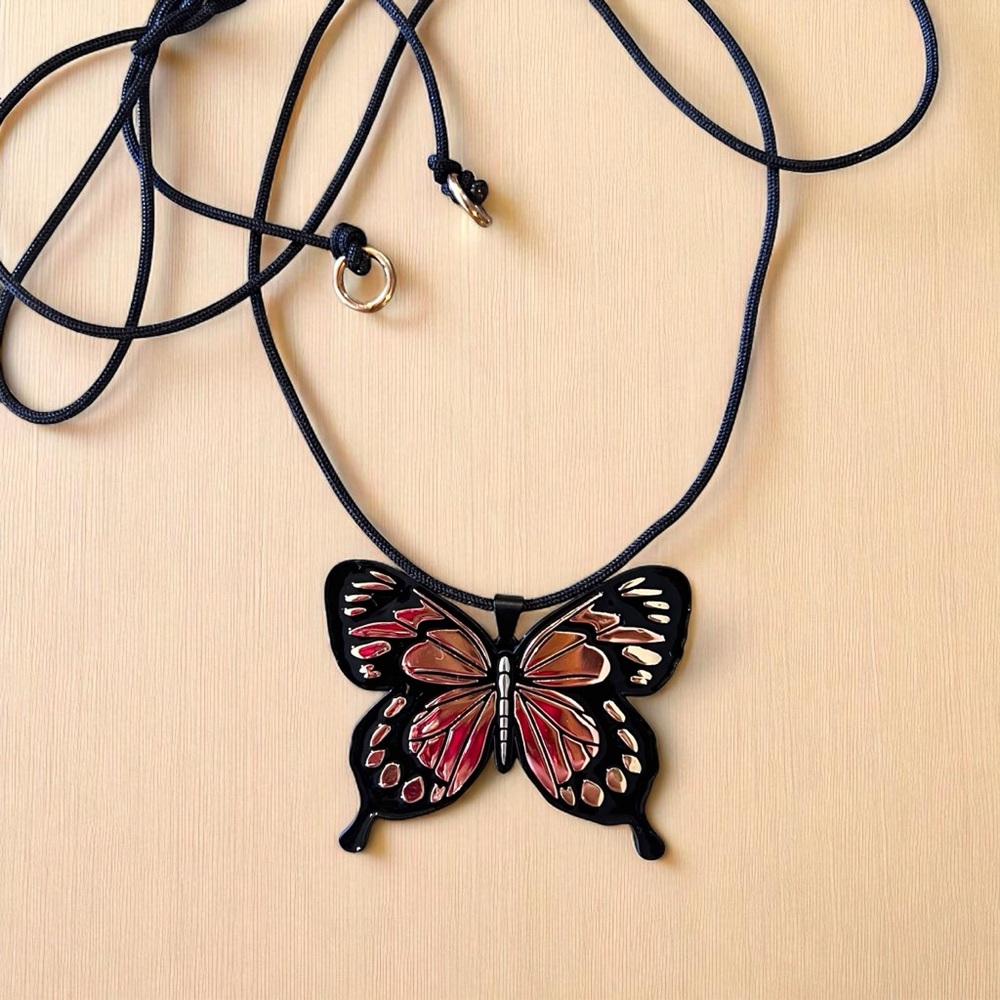 Chic Black Rose Gold and Gold Toned Wrap Butterfly Pendant Necklace - Picture 10 of 17